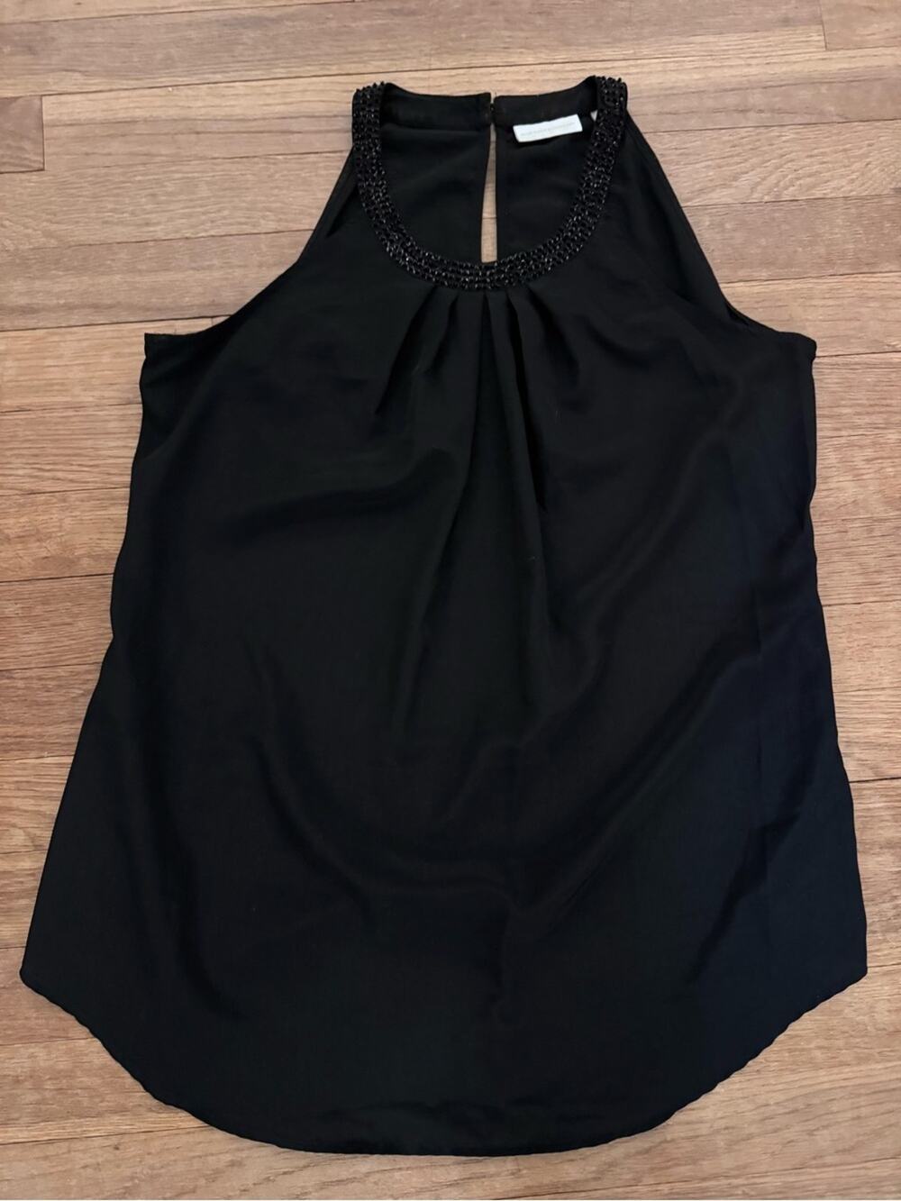 New York & Company Women's Black Beaded Neckline Halter Tank Top - Size S
b22